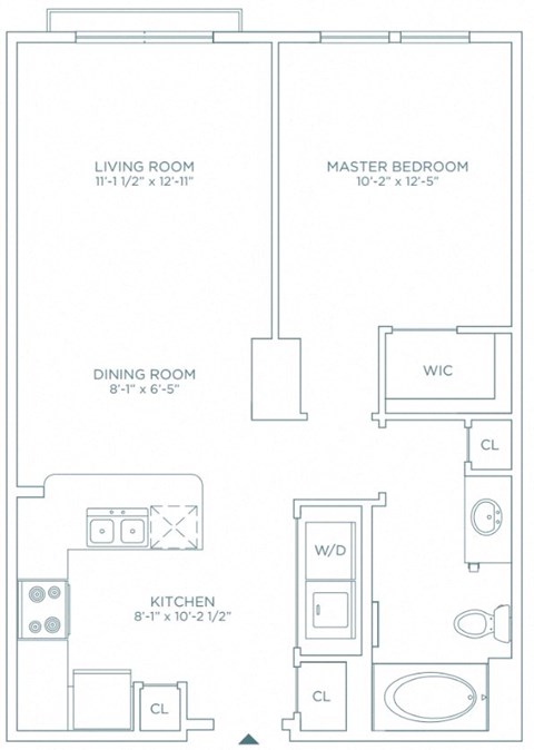 Floor plan for 1 bed, 1 bath, 695 sqft